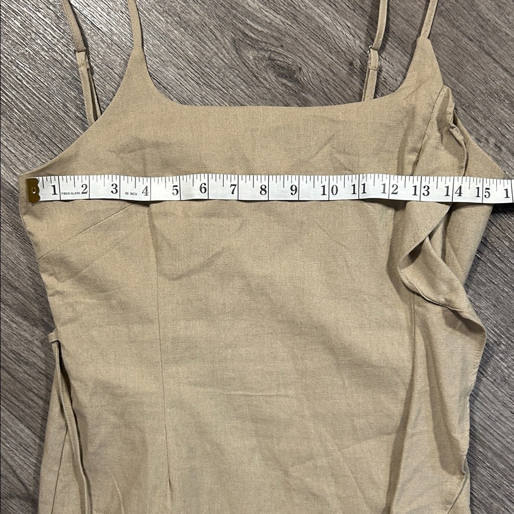 Linen Blend Boho Ruffle Mini Dress Tie Waist Summer Vacation L - Picture 8 of 9